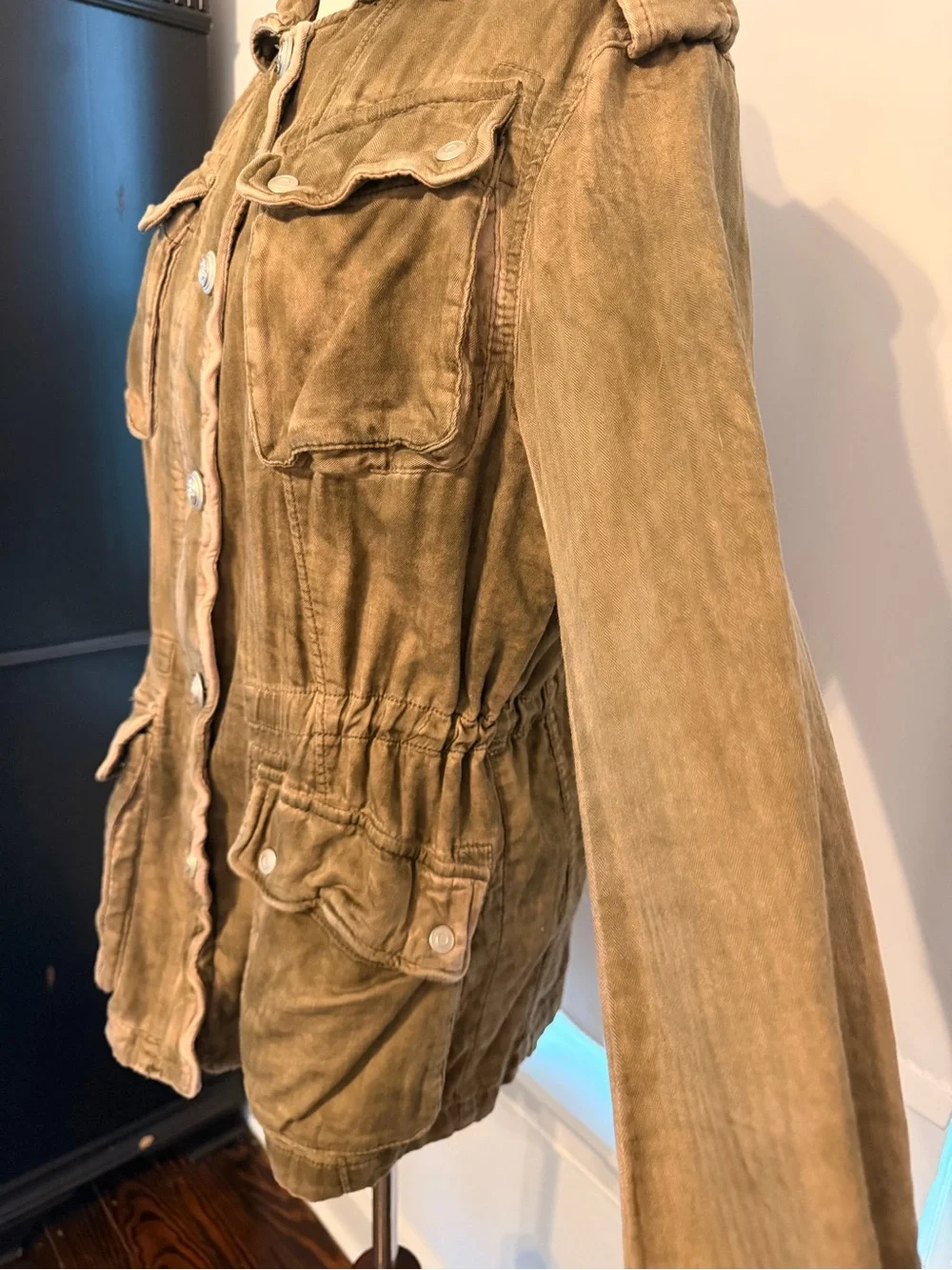 Free People Olive Brown Utility Jacket with Button Front